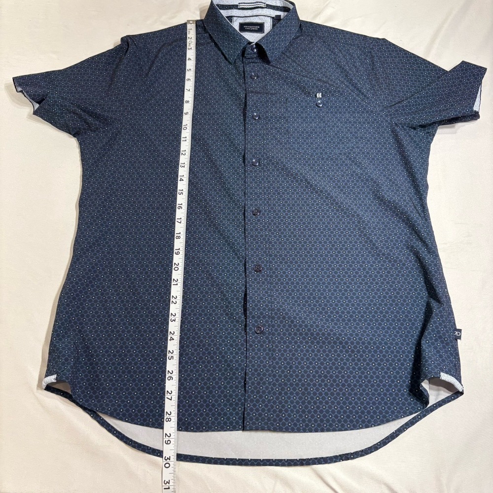 7Diamonds 4 Way Stretch Shirt Men M Short Sleeve Button Up Geometric Print Woven - Picture 9 of 9